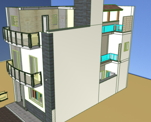 progetto tridimensionale edificio unifamiliare a tre piani
